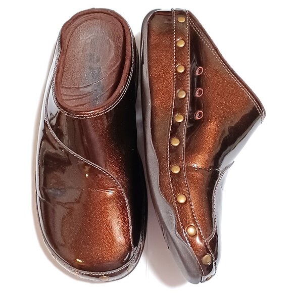 Fitflop Patent Brown Studded Mule Clogs Size 7 - Picture 1 of 9